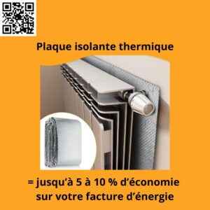 Plaque isolante thermique placée derrière un radiateur pour réduire les pertes de chaleur