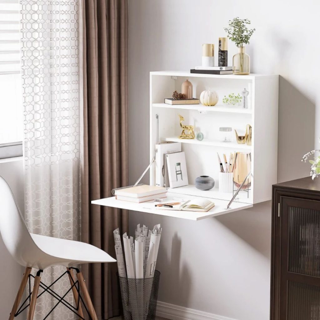 Bureau d'ordinateur avec placards et tiroirs de rangement