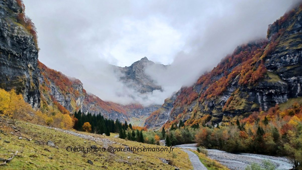 Vue sur la vallée du Giffre et les mélèzes en automne depuis le Mazot du Criou à Samoëns